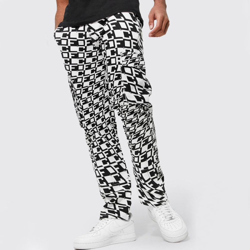 Oem Wholesale Leisure Custom Men Loose Pant Straight Leg Ofcl Print Cargo Trousers