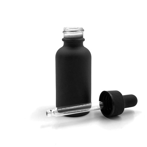 1 oz Boston Round Glass Bottles | Matte Black Glass Dropper Bottles with Black Ribbed Dropper for Essential Oil, Aromatherapy