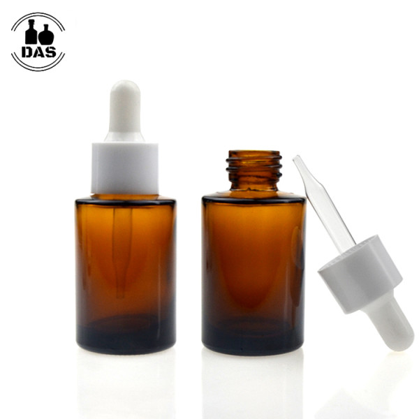 1 oz Amber Glass dropper bottles | Eye Cylinder Glass Bottles with White Smooth Dropper for Serum, Essential Oil,