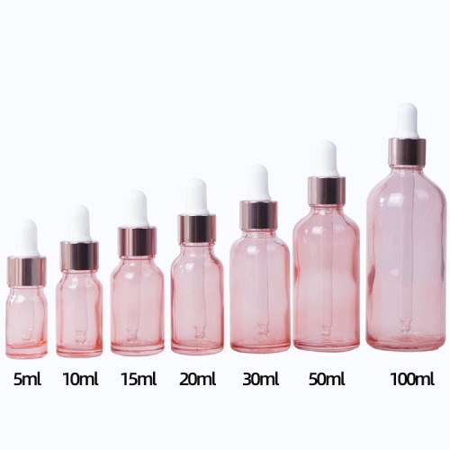 Pink Glass Essential Oil Bottles | Glass Eye Dropper Bottles with Rose Dropper for Tincture, Essential Oil, Serum