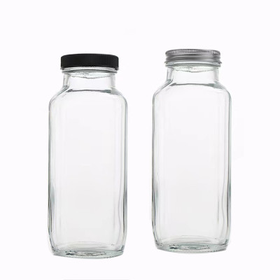 Glass Juice Bottles | Square Glass Beverage Bottles with Lids for Kombucha, Tea, Milk, Juice