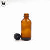 Amber Glass Bottles | 1oz Empty Refillable Boston Round Glass Bottles with Black Polycone Lined Caps for syrups, any liquids.