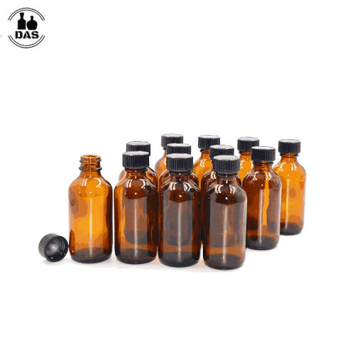 Amber Glass Bottles | 1oz Empty Refillable Boston Round Glass Bottles with Black Polycone Lined Caps for syrups, any liquids.