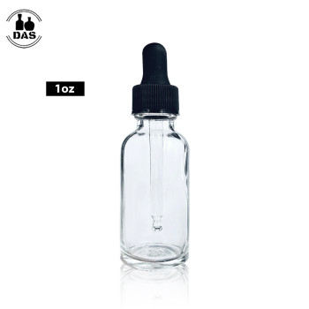 Custom Clear Glass Bottles | 1oz Boston Round Glass Bottles with Eye Black Ribbed Droppers for Serum, Essential oils