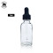 Custom Clear Glass Bottles | 1oz Boston Round Glass Bottles with Eye Black Ribbed Droppers for Serum, Essential oils