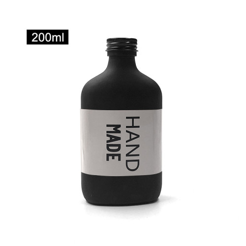 Flat Glass Flask Bottles | 200ml Matte Black Cold Brew Glass Bottles for Cold Coffee Beverage Juice Liquor Whisky Syrup