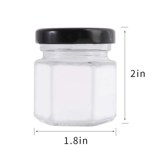 Wholesale Glass Hexagon Jars 45ml with Black Lids | Mini Kitchen Glass Storage Jars for Honey, Spices