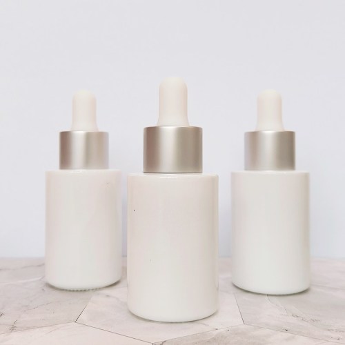 30ml White Cylinder Dropper Glass bottles | 1 oz Eye Small Glass Serum Bottles with Sliver Dropper Caps for Serum, Essential Oil, Hemp Oil