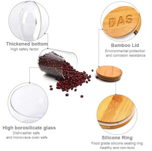 Frascos de recipiente de almacenamiento de alimentos de cocina de vidrio personalizados con tapas de bambú herméticas para especias de café de pasta