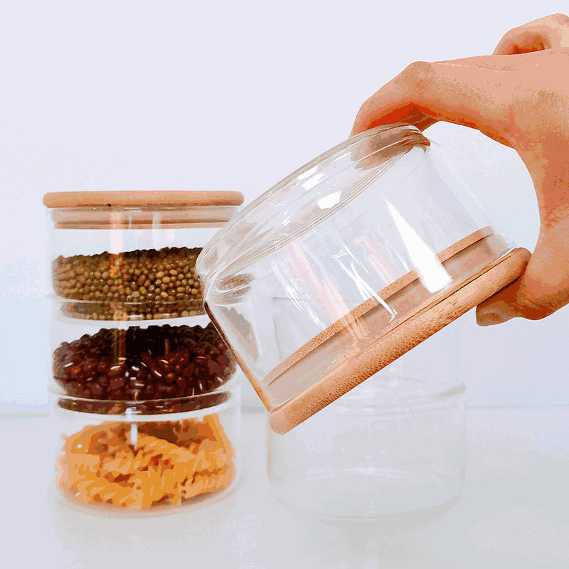 Custom 3 Stackable Glass Kitchen Food Storage Jars Airtight Glass