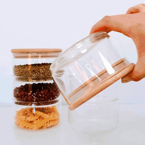 3 bocaux de stockage de nourriture empilables en verre personnalisés | Boîtes de cuisine en verre hermétiques avec couvercles