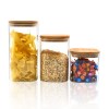 Square Natural Bamboo Glass Jars wiht Airtight Bamboo Lids | Kitchen Food Storage Spice Glass Jars for Pasta Coffee Flour Sugar Candy Cookie Spice Nuts