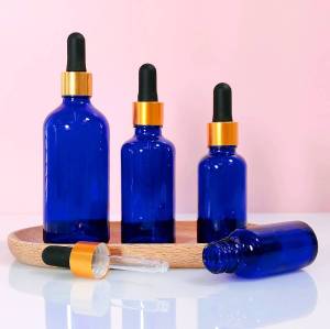 Botellas Cuentagotas De Aceite Esencial De Vidrio Euro Al Por Mayor | Botellas de tintura azul cobalto para suero, aceite de barba