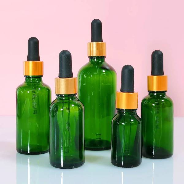 زجاجات الزيت العطري اليورو الخضراء المخصصة | عبوات قطارة زجاجية للصبغة ، السيروم ، زيت اللحية