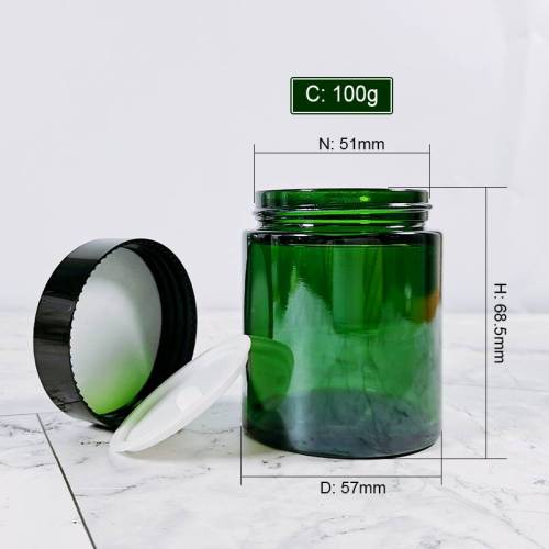 Wholesale Green Glass Cosmetic Jars| 100g Green Empty Face Cream Glass Jars with Black Lids| Glass Cosmetic Containers