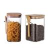 Custom Square Glass Storage Jars with Wooden Scoop |  Kitchen spice jar with spoon for Sugar,Spice,Coffee Beans
