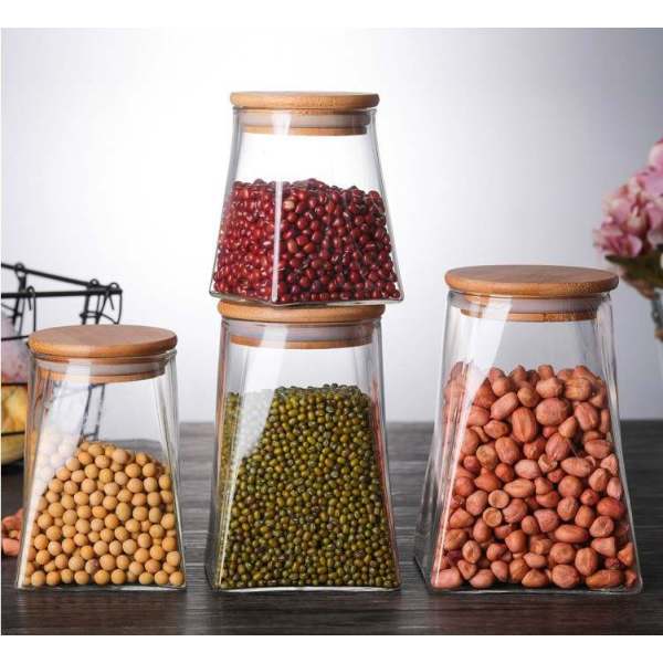 Wholesale Clear Glass Food Storage Jars | Glass Kitchen Food Storage Canister with Bamboo Lids