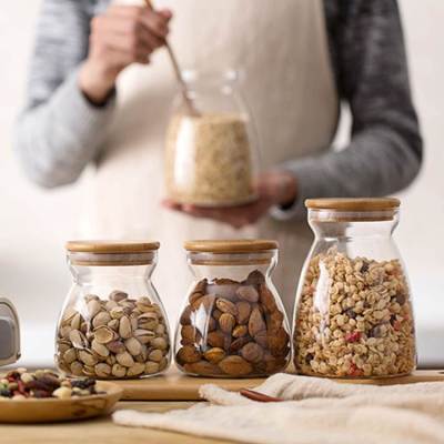 Wholesale Borosilicate Glass food Storage Jars | Canisters Containers with Bamboo Lid  for Food Packaging