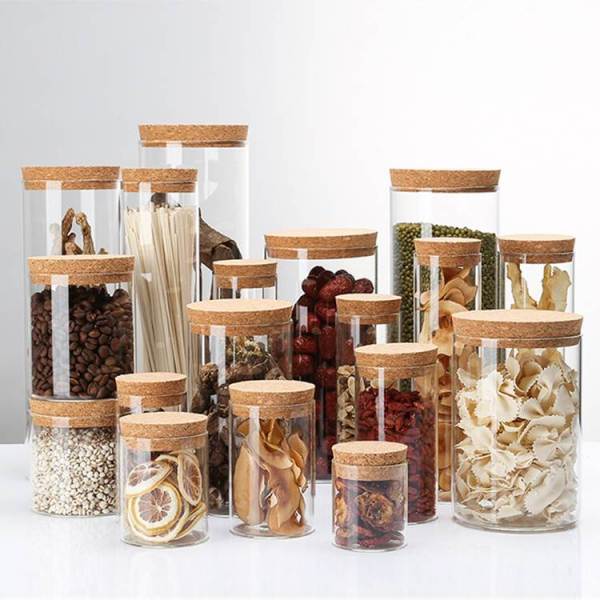 Wholesale Borosilicate Glass Storage Jars with Cork Lid | Wide Mouth Food Airtight Kitchen Food Containers