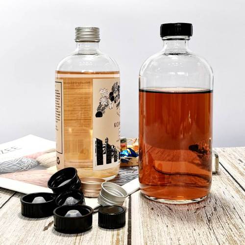 Vente en gros de bouteilles de jus en verre Kombucha | Bouteilles en verre rondes Boston transparentes de 8 oz 16 oz