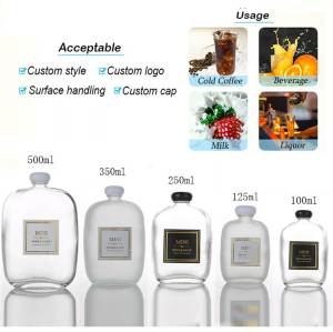 Wholesale Mushroom Flat Flask Glass Juice Bottles | Glass Drink Containers with Leak Proof Cap for Beverage