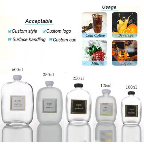 Wholesale Mushroom Flat Flask Glass Juice Bottles | Glass Drink Containers with Leak Proof Cap for Beverage