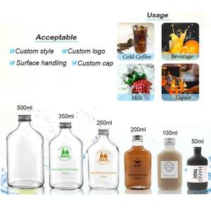 Botellas de vidrio de café frío planas personalizadas para jugo | 100ml 200ml 250ml 350ml 500ml