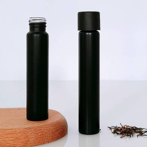 Matt Black Glass Vials | Custom Borosilicate Glass Cigar Pre Roll Tubes 116mm with Screw Caps