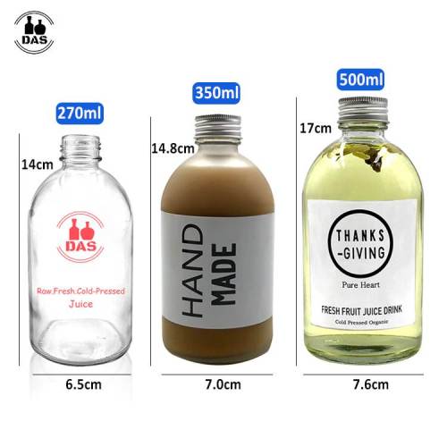 Wholesale Round Glass Juice Bottles with Aluminum Cap | Glass Beverage Bottle with Screw Lid for Coffee Drinks
