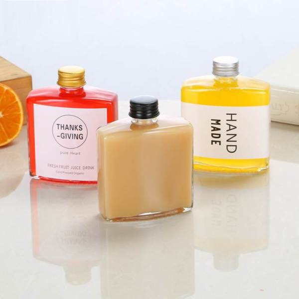 Wholesale Flat Shoulder Glass Juice Bottles | 100ml,200ml,250ml Beverage Coffee Bottles with Aluminum Caps