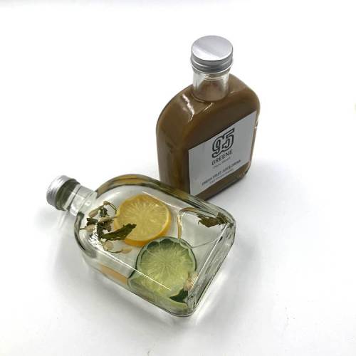 Custom Flat Flask Glass Juice Bottles for Juicing, Beverage, Milk Tea | 300ml