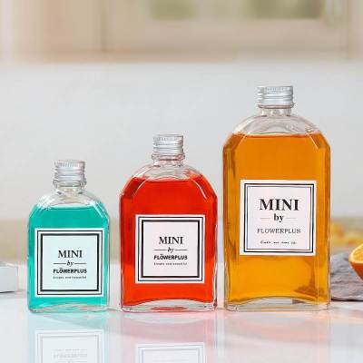 Custom Empty Flat Glass Flask Bottles with Aluminum Cap | Glass Liquor Bottles Wholesale for Cold Brew Coffee