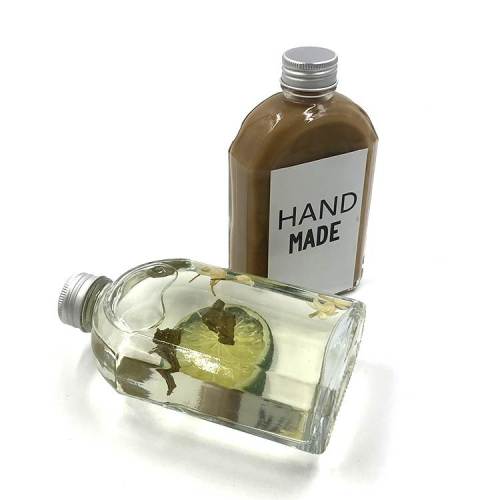 Custom Empty Flat Glass Flask Bottles with Aluminum Cap | Glass Liquor Bottles Wholesale for Cold Brew Coffee