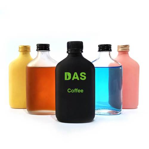 Custom Flat Flask Glass Juice Bottles | Clear Frosted Matte Glass Bottles with Tamper Evident Cap