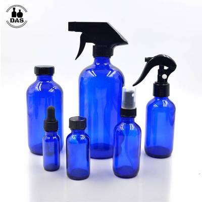 Cobalt Blue Boston Round Glass Bottles for Essential Oil, Beverage, Perfume, Hand Wash, Disinfectant