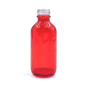 Coated Red Boston Round Glass Bottles 2oz with Screw Black Black Poly Cone Caps
