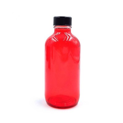 Coated Red Boston Round Glass Bottles 2oz with Screw Black Black Poly Cone Caps