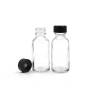 Custom Clear Boston Round Glass Bottles | 1 oz Small Glass Bottles with Black Poly Seal Cone Cap
