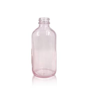 Custom Pink Boston Round Glass Bottles | 4 oz Coated Glass Bottles Bulk with Cap
