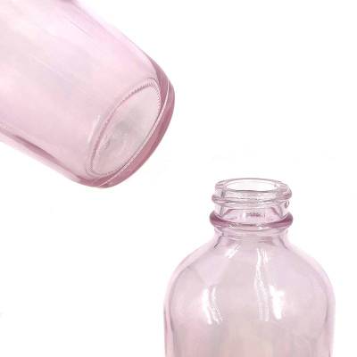 Custom Pink Boston Round Glass Bottles | 4 oz Coated Glass Bottles Bulk with Cap