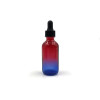 Custom 2 oz Boston Round Glass Cosmetic Bottles Multi Fade Cranberry and Teal blue with Dropper Lids