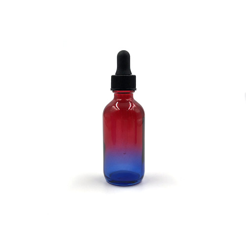 Bouteilles cosmétiques en verre rondes Boston personnalisées de 2 oz Multi Fade Cranberry et bleu sarcelle avec couvercles compte-gouttes