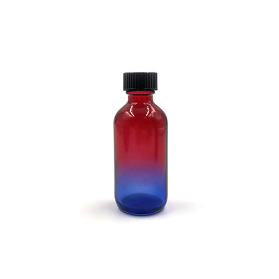 Colored Boston Round Glass Bottles 2 oz 4 oz Multi Fade Cranberry and Teal blue with Sealed Polycone Caps