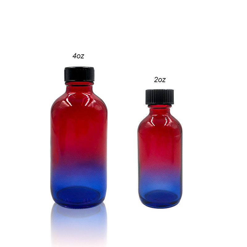 Colored Boston Round Glass Bottles 2 Oz 4 Oz Multi Fade Cranberry And Teal Blue With Sealed