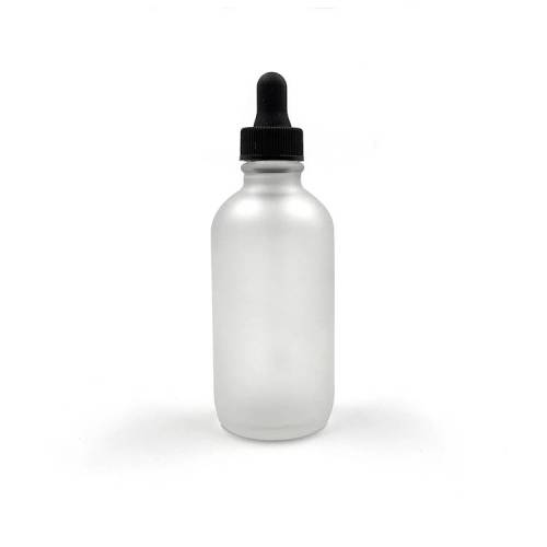Custom Frosted Boston Round Glass Bottles 4 oz with Black Ribbed Dropper Lids | Glass Cosmetic Bottles