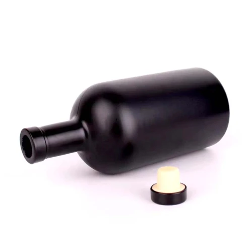 Custom Glass Spirits Liquor Bottles Nordic Matte Black 375ml 500ml 700ml 750ml with Bar Top Corks
