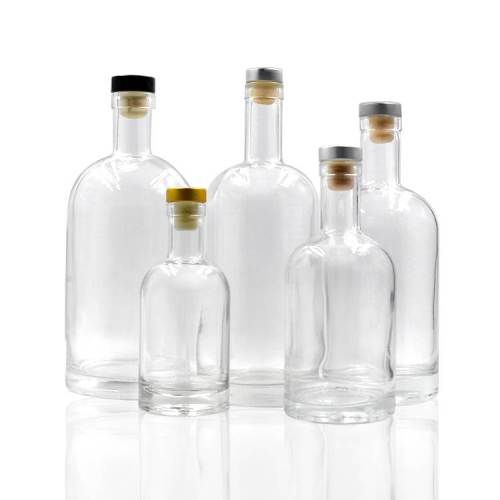 Botellas de licor de licor de vidrio transparente nórdico personalizadas 375 ml 750 ml | Botellas de whisky de vidrio para ron, vodka