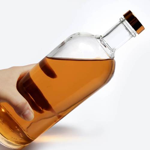 Glass Spirits Liquor Bottles 1 Liter | Custom Round Glass Whiskey Bottles with Screw Lids