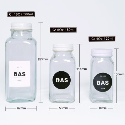 Wholesale Square Glass Spice Jars with Screw Lids 4 oz  6 oz 16 oz | Glass Spice Bottles Bulk