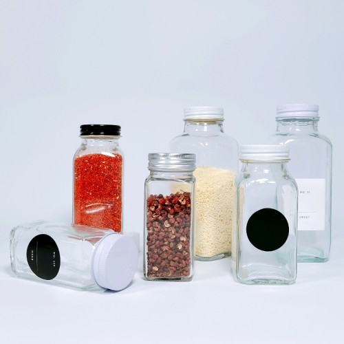 4 oz Square Glass Spice Jars with Screw Lids | Empty Glass Spice Bottles Bulk with Labels